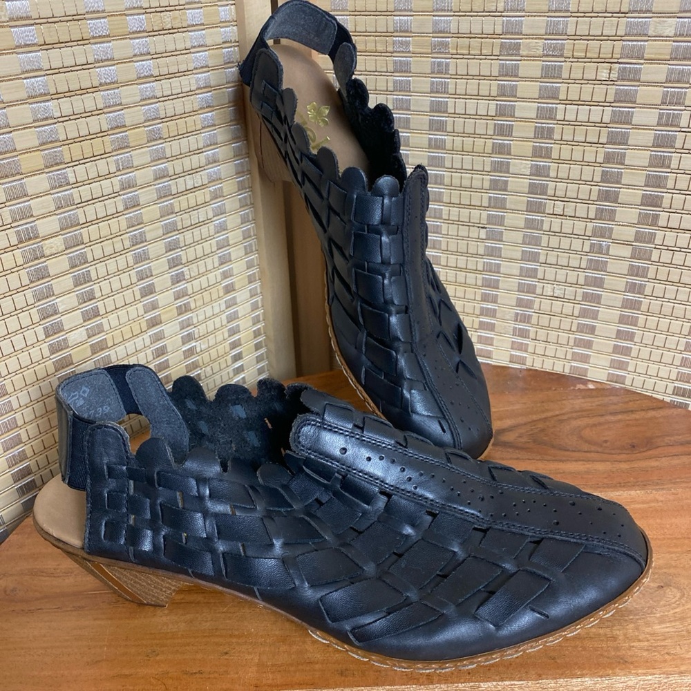 Rieker Siena Black Leather Slingback Woman’s 41 EU / US (9)
